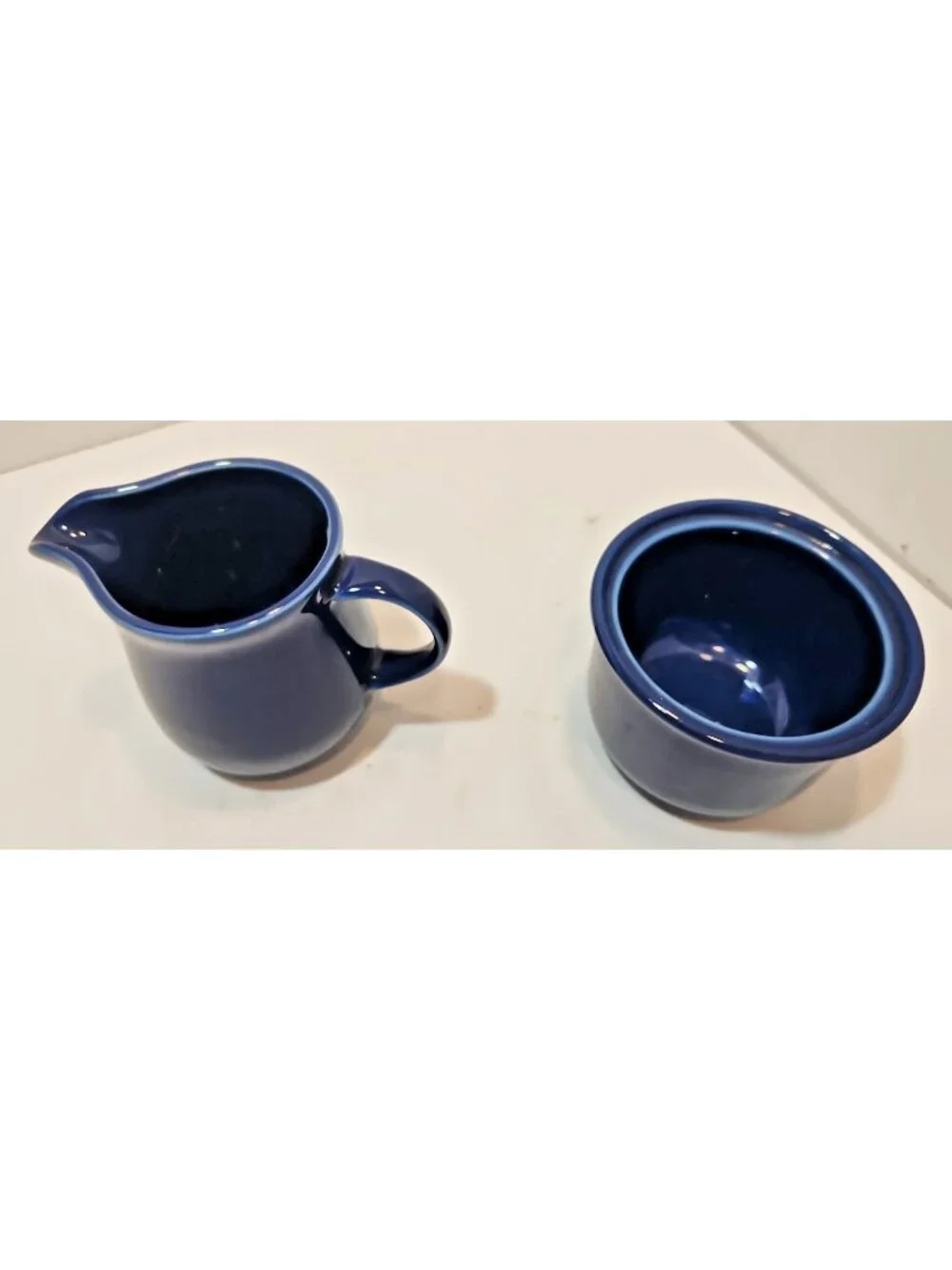Vtg Nancy Calhoun Stoneware Sapphire Blue Sugar Bowl & Creamer No Lid